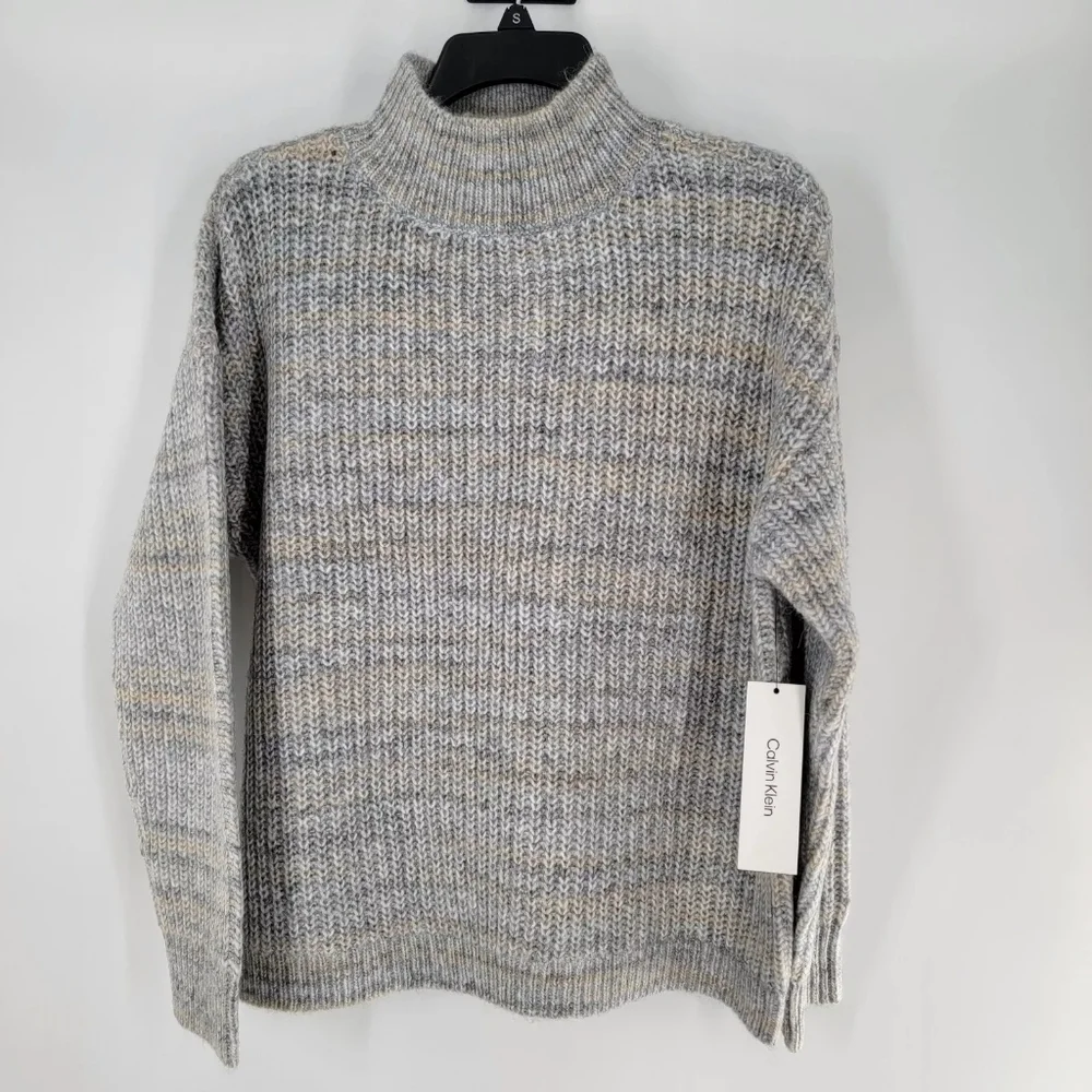 Calvin Klein Women’s Mock-Neck Knit Pullover Sweater – Granite Mix – NWT